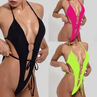 Kadın Seksi Yüzme Giyim 2021 Yaz Mayo Yular Yukarı Tanga Bandage One Piece Swimsuit String Plaj Mayamı Kadınlar için198V
