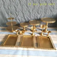 Bakeware Tools Set Of 12 Pieces Gold Cake Stand Wedding Cupcake Glass Dome Crystal Candy Bar Decoration