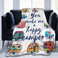 Blankets Happy Camper Soft Throw Blanket All Season Microplush Warm Lightweight Tufted Fuzzy Flannel Throws