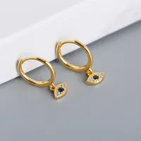 Hoop & Huggie 18k Gold 100% Authentic 925 Sterling Silver Blue Eye Evil Earrings Jewelry Women's CE129179x
