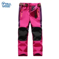 TRVLWEGO Ski Pants Hiking Camping Child Waterproof Breathable Winter Fleece Soft Shell Thick Snow Pants Kids Skiing Trousers279J