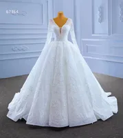 Biały tiul z długim rękawem Turk Bridal Ball Suknia Elegancka sukienka ślubna SM67364