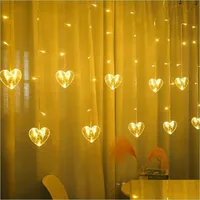 Party Decoration 2.5M Eu Plug Led Heart-Shaped String Curtain Lights Christmas Love Fairy Garlands Outdoor For Wedding Ga Packing2010 Dhmq4