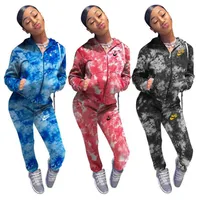 2022 Brand Designer Women Embroidery Letter Tracksuits Winter Fall Hooded Two Piece Sets Tie Dye Jacket Pants Zipper Sports Suit Fashion Long Sleeve Outfits DHL 5994