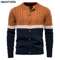 Montos masculinos Mantors outono de inverno masculino retro suéter de suéter algodão malha de retalhos de retalhos masculino