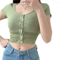 Tricots pour femmes Knits Tricoted Femmes Solide Lace Casual Green Summer Cardigan Korean Style Lady Sexy Top Short Sleeve Hollow tenue