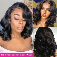 Brazilian Body Wavy Short Bob Lace Front Closed Human Hair Wig Black Female Pre-pulled Natural Hairline Baby Hair Bleached Knot294n