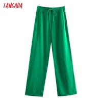 Women's Pants Capris Tangada Fashion Women Green Casual Long Pants Trousers Vintage Style High Street Lady Pants Pantalon 5Z68 220922