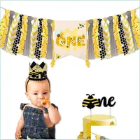 Party Decoration Bee First Birthday Highchair Banner Cake Topper Crown Hat Themed Souvenir Kids Po Boot Drop Delivery 2021 Hom Mxhome Dhexf