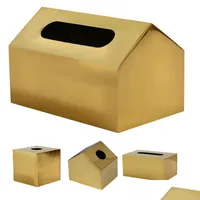 Tissue Boxes Napkins 1Pc Metal Box Square Golden Rec House Geometry Desktop Storage Organization Living Room Modern Home Ffshop2001 Dh0Fk