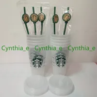 Starbucks 24OZ 710ml Clear Starbucks Mugs Plastic Drinking Juice Cups With Straw and Brush Coffee Mug