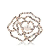 High Quality Hollow Rose Flower Brooch Women Fashion Scarf Pins Luxury Diamond Crystal Shell Pearl Brooches Wedding Bride Bouquet 2512