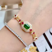 Link Bracelets Foydjew French Style Inlaid Simulation Emerald Double-layer Chopin Chain Gold-plated Bracelet For Women Banquet