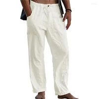 سروال الرجال أعلى جودة الرجال الصيف غير الرسمي من الكتان القطن الطبيعي بنطلون أبيض بوليستر مرن الخصر مستقيم بانت