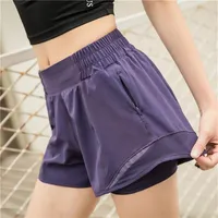 Lu-33 Loose Yoga Short pocket Pants Womens Running Shorts Outfit Ladies Casual dry gym sports Girls Exercise Fitness Wear280R