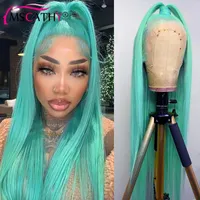 13x6 Straight Mint Green Colored Lace Front Wig Body Wave Human Hair Wigs For Women Light HD Frontal