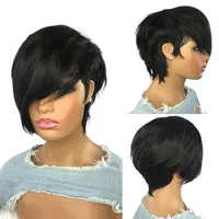 The Short Cut Wavy Bob Pixie Wig Non Lace Front Remy Brazilian Human Hair Wigs With Bangs For Black Women Full Machine Made3213
