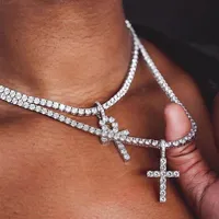 Iced out cross charm necklace for boy long tennis chain necklaces with gold silver plated x shape pendant for mens hip hop jewelry270J