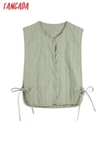 Women's Vests Tangada Women Green Crop Waistcoat Parkas Buttons Female Sleeveless Outwear CE71 220921