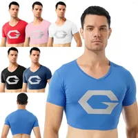 Herren T-Shirts Plus Size T-Shirt Männer Kleidung Sommer Stilvoller Druck gegen Nacken Kurzschläfe Weste Crop Top für Sport Fitness Yoga Dance