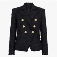 90 4XL 2022 가을 여성 재킷 검은 긴 소매 옷장 목 트위드 버튼 여자 mansha
