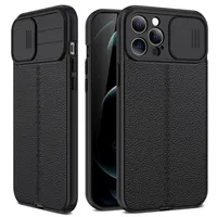 Push Window Slide Camera Lens Protection Cases For iPhone 14 13 12 Mini 11 Pro XR XS Max X 8 7 6S Plus Soft Leather Shockproof Protective TPU Rubber Armor Cover