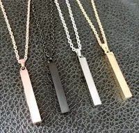 Chains Blank Simple Personalized Tricolor Copper Engraved Vertical Bar Pendant Necklace Jewelry