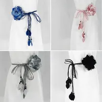 Cinturones de cuerda larga borde decorativo vestido de falda damas chifón grande cinturón de flores delgadas de moda mujeres coreanas cinturón anudado