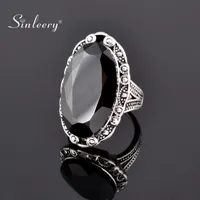 Gioielli di moda sinlery vintage grandi anelli in pietra ovale nera per donne dimensioni 6 7 8 9 10 gioielli a colori argento antichi anel zd1 ssf