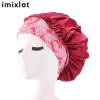 imixlot Satin Lace Sleeping Hat Night Sleep Cap Hair Care Satin Bonnet for Women Wide-brimmed Hairband Night Cap13020