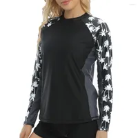 여자 수영복 여성의 긴 소매 발진 Rashguard 레트로 플로럴 프린트 셔츠 서핑 탑 하이킹 셔츠 발진 가드 UPF50 티셔츠