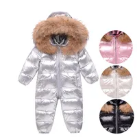오래된 코버 407m18 좋아하는 두꺼운 따뜻한 코트 아기 아이의 옷 바디 수트 아웃복 진짜 모피 칼라 흰색 오리