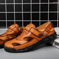 Slippers d'été Sandales pour hommes en cuir extérieur Chaussures décontractées pêche la marque Brand-Name Slip-on Place 38-48