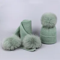 Women Solid Color Cashmere Scarves Real Fox Fur Ball pom poms Winter Thick Warm Scarf High Quality Female and Child Shawl 201018255s