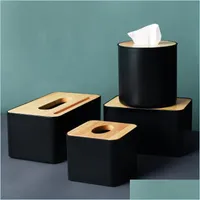 Tissue Boxes Napkins Modern Black Color Containers With Phone Holder Wood Er Seat Type Roll Paper Canister Cotton Pads St Newdhbest Dh0Kz