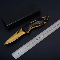 2018 New Gold Tactical Folding Knife Serration Blade Aluminum Handle屋外キャンプハンティングサバイバルポケットユーティリティEDC Tools Collecti256D