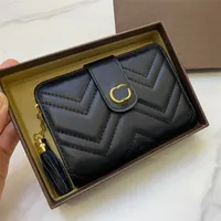 Casual Tassel Dekorativa läderplånbåtar Väskor dragkedja korta pengar klipp kvinnor designer mini bärbara plånböcker med låda