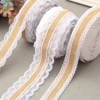 Party Supplies 2M Natural Jute Burlap Hessian Lace Ribbon Roll and White Lace Vintage Wedding Party Decorations Crafts Decorative 3073