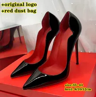 Nouvelle marque pompe femmes chaussures talons hauts Red Shiny Bottoms 8 10 12cm en cuir breveté noir Toe à talons minces Chaussures de mariage 35-44