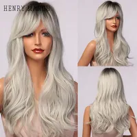Synthetic Wigs HENRY MARGU Long Wavy Gray Ash White Ombre With Bangs Natural Cosplay Hair For Black Women Heat Resistant307t