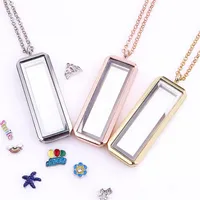 Mixed 10pcs lot Upright rectangle Floating Charm plain Locket Magnetic Living Glass Memory Locket necklace women christmas gifts 73497
