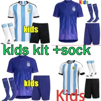 Argentina Soccer Jersey 2022 2023 Aguero Maradona Di Maria 22 23 مشجعو Player Player Kids مجموعة الجوارب الموحدة