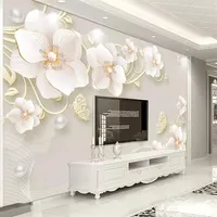 Dropship Niestandardowa tapeta 3D Wytłoczona biżuteria kwiat nowoczesny prosty mural salon sofa sofa