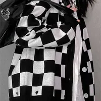 여자 S 니트 티 y2k 니트 카디건 일본어 귀여운 자수 체커 보드 스웨터 코트 가을 가을 느슨한 kawaii 탑 재킷 kardigan damski kardigany 220922