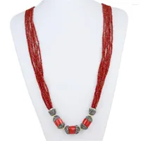 Gargantilla étnica decisión de collar de cristal de coral rojo babero de cuello de piedra para mujeres regalos de joyería de boda de boda 34 pulgadas