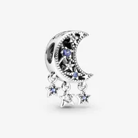 100% 925 Sterling Silber Stars und Crescent Moon Charms Fit Original European Charm Bracelet Mode Frauen Hochzeit Engagement Jewe258a