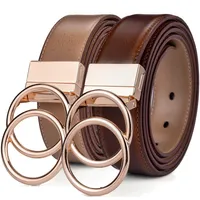 Ceintures de ceinture réversible en cuir double o anneau rotation boucle à deux roues de taille latérale