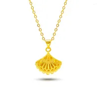 Lockets Small Skirt Fan 18K Yellow Gold Pendant Necklace For Women Christmas Gifts Cute Romantic Wedding Engagement Jewelry With Box