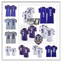 WSKT College Football NCAA Jersey 7 Tyrann Mathieu 7 Patrick Peterson 5 Guice White Purple Stitched Cheap 150th 125th