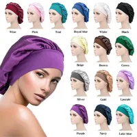 Women Satin Wide-brimmed Sleeping Hat Night Sleep Cap Hair Care Bonnet Nightcap Men Unisex Cap bonnet Shower Silk Head Wrap213D